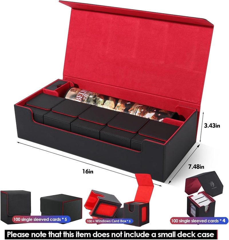Scimi Premium Trading Card Storage Case TCG Deck Box Holds 1800+ Sleeved Cards for MTG, YuGiOh, Uno, Sport with Strong Magnet Closure (Black & Red) - Image 3